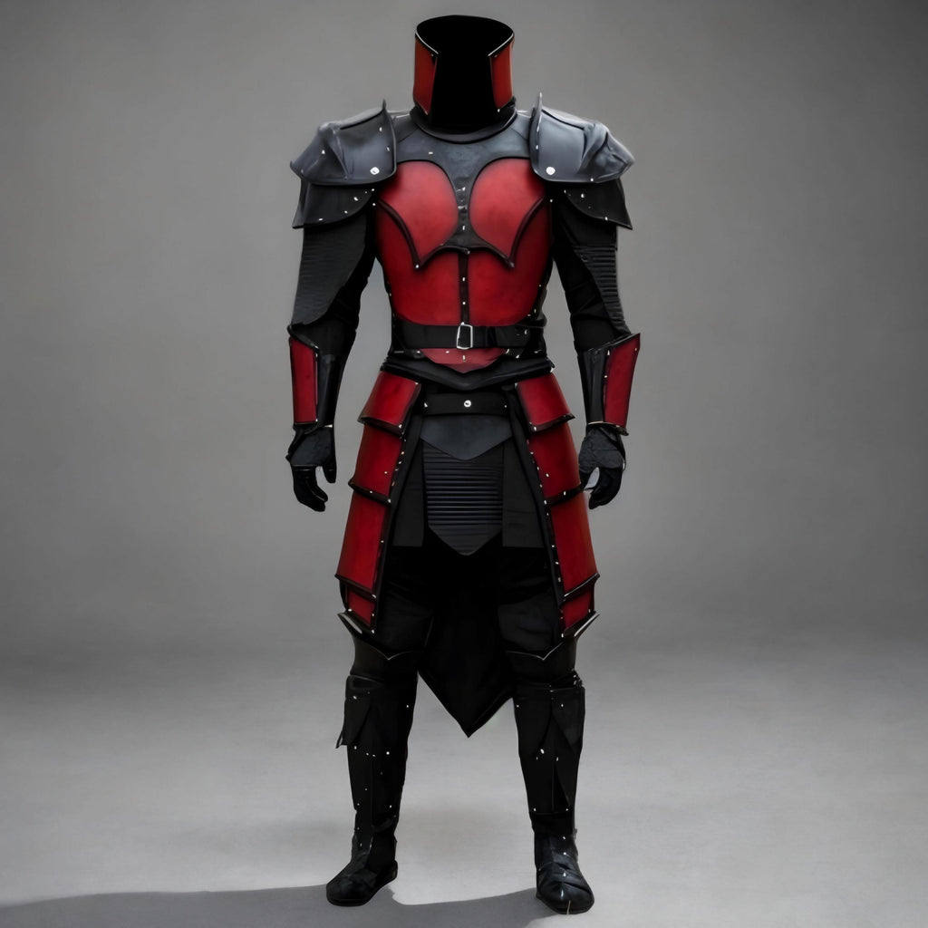 Handcrafted Crimson Knight Leather Armor, Medieval Fantasy Warrior Battle Suit LARP Cosplay Costume Set