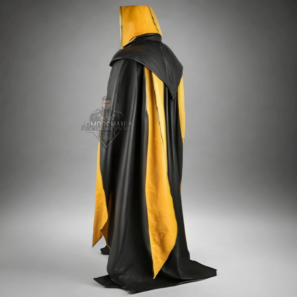 Black Yellow Leather Hooded Cloak Cosplay Superhero Medieval Gothic Outfit
