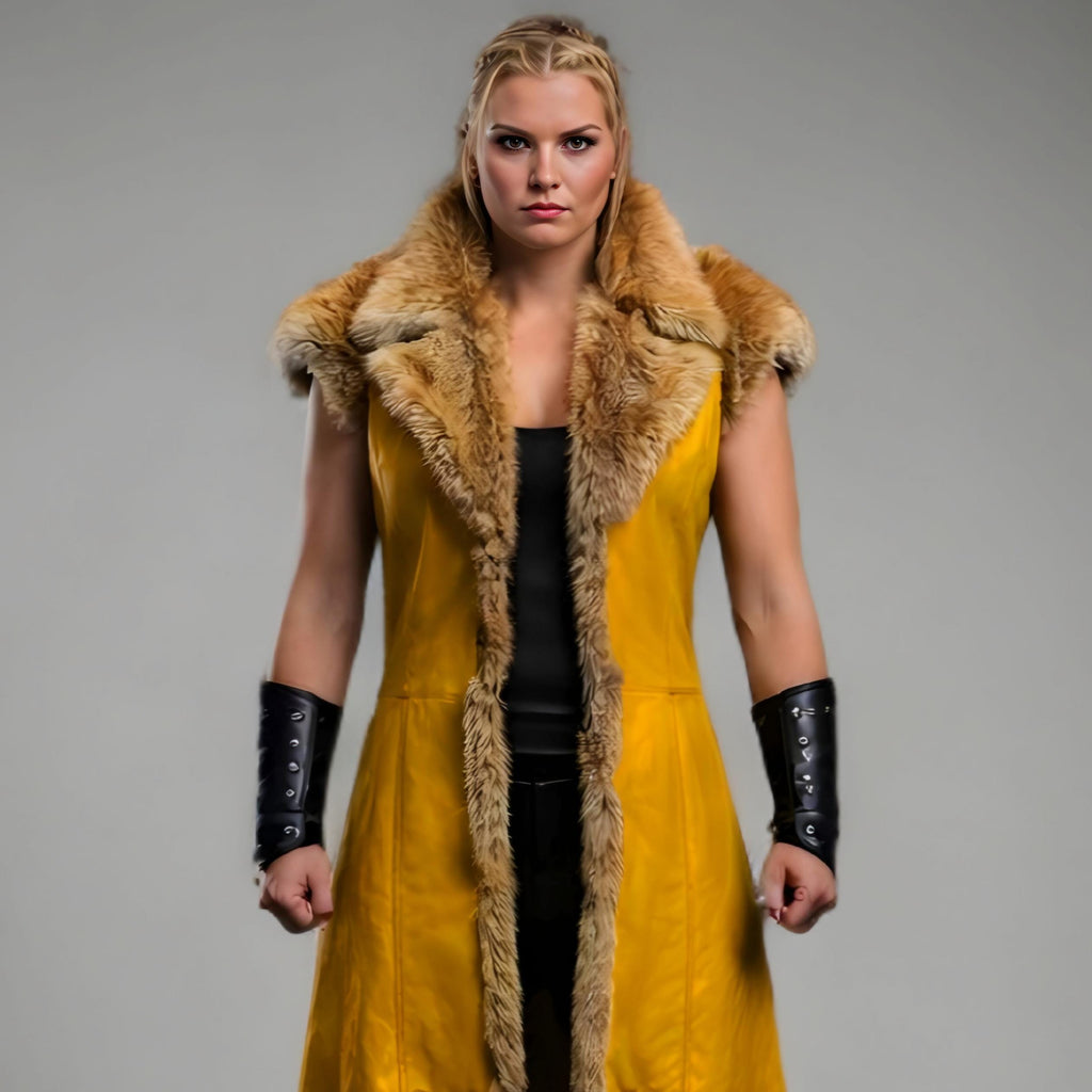 Handcrafted Viking Shieldmaiden Fur Leather Coat Norse Warrior Costume Womens Medieval Outfit Armor LARP