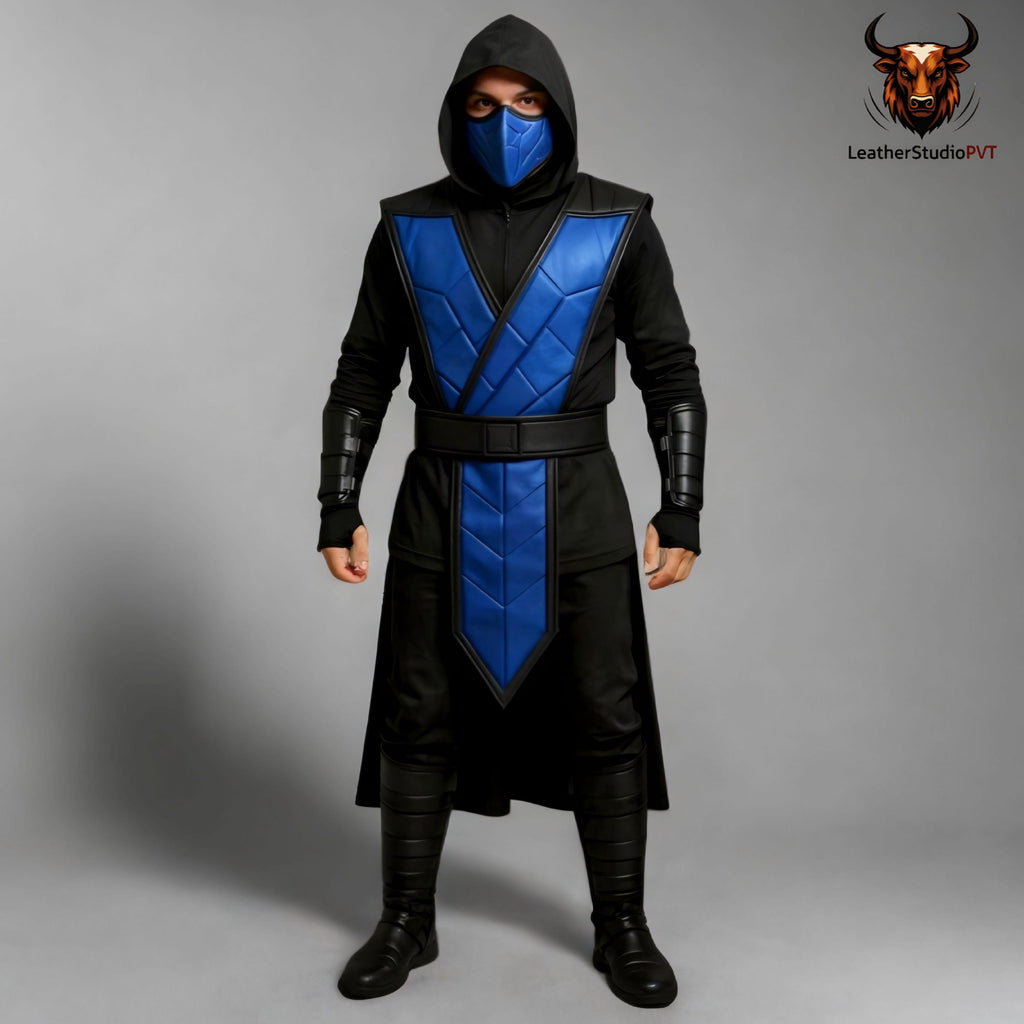 Handcrafted Frost Ninja Leather Armor Costume Hooded Masked Warrior Cosplay Outfit Halloween LARP Suit