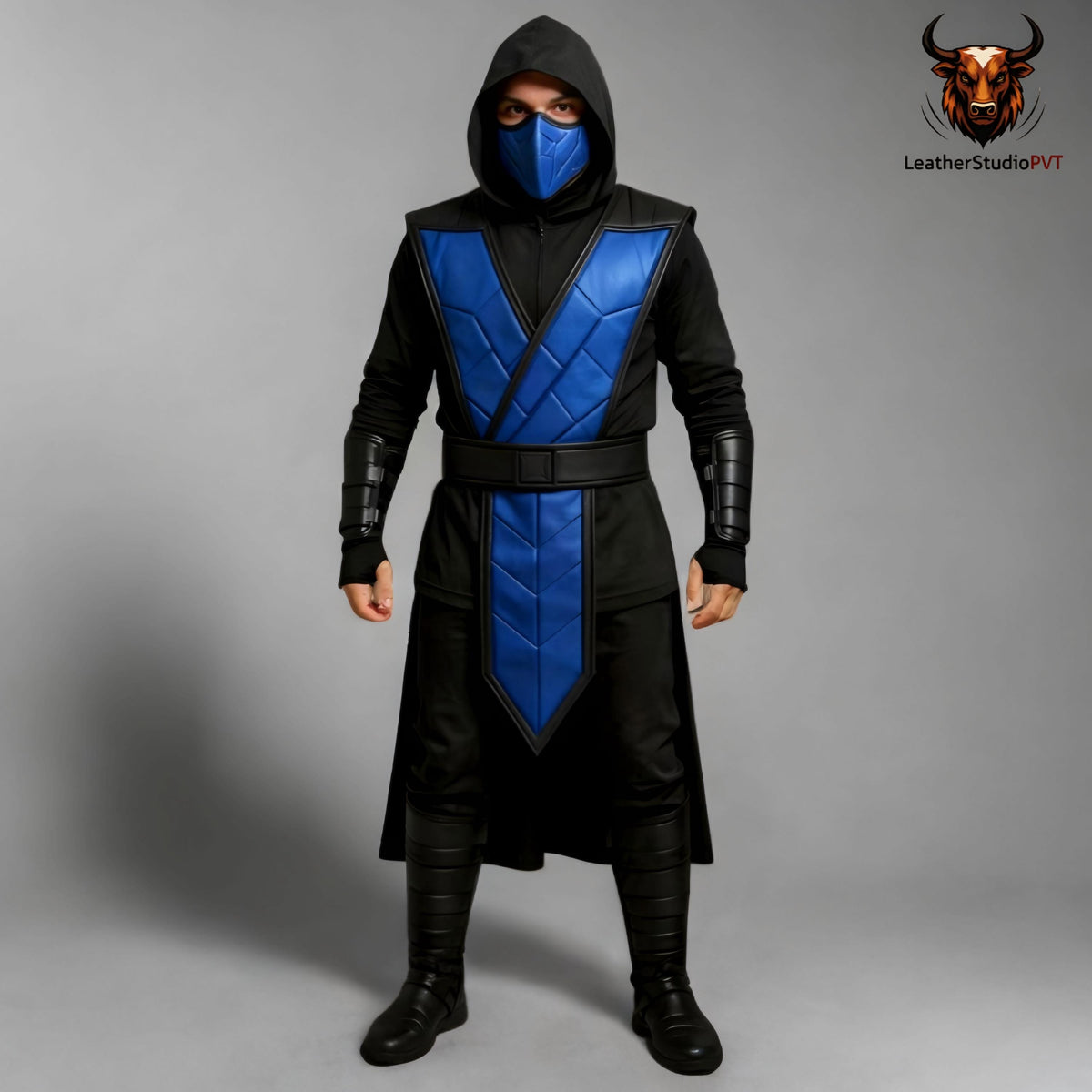 Handcrafted Frost Ninja Leather Armor Costume Hooded Masked Warrior Cosplay Outfit Halloween LARP Suit