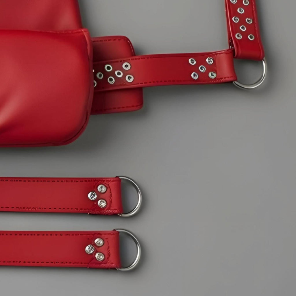 Handcrafted Red Leather Suspension Swing Sling for Couples Play Furniture