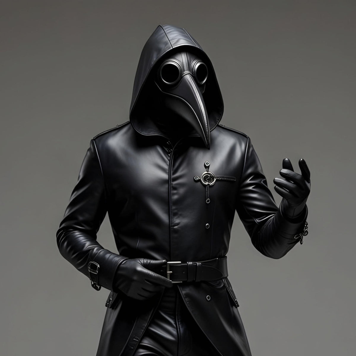 Doctor Plague Shadow Reaper Hooded Leather Trench Coat Gothic Cosplay Costume Outfit