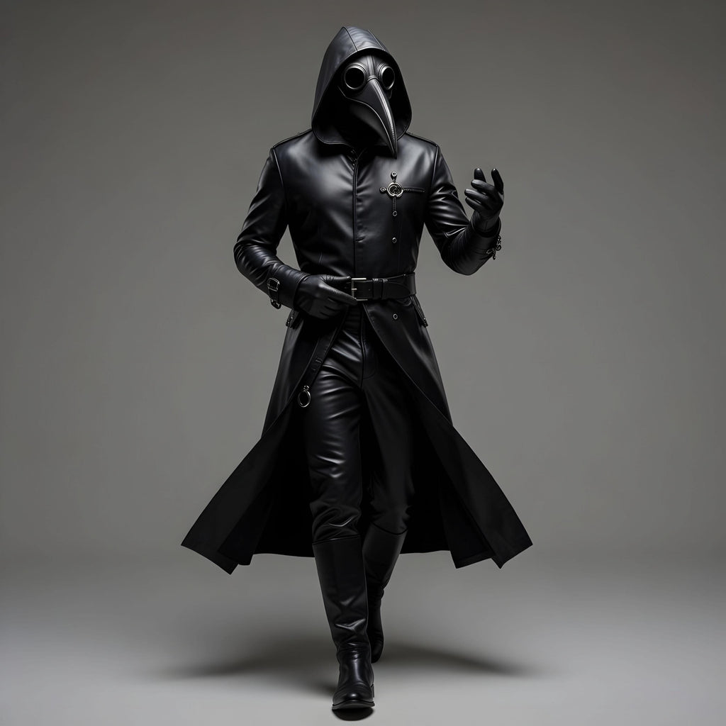 Doctor Plague Shadow Reaper Hooded Leather Trench Coat Gothic Cosplay Costume Outfit
