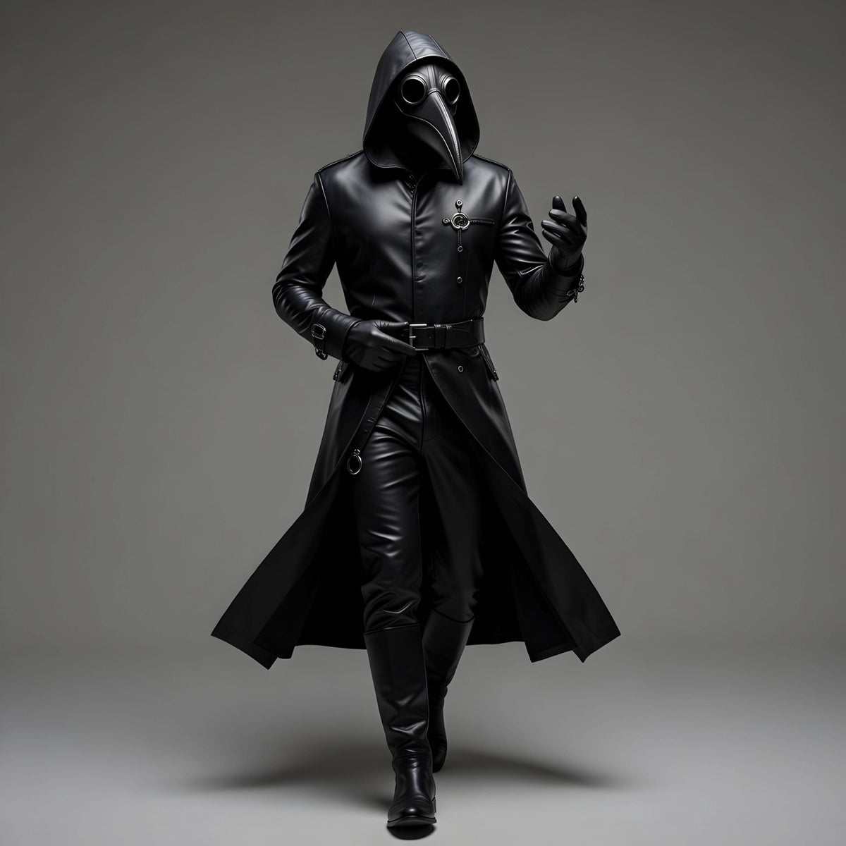 Doctor Plague Shadow Reaper Hooded Leather Trench Coat Gothic Cosplay Costume Outfit