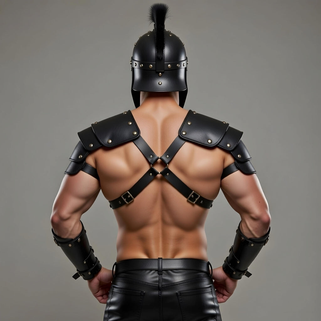 Handcrafted Shadow Gladiator Leather Armor Harness Set for Men LARP Cosplay Costume