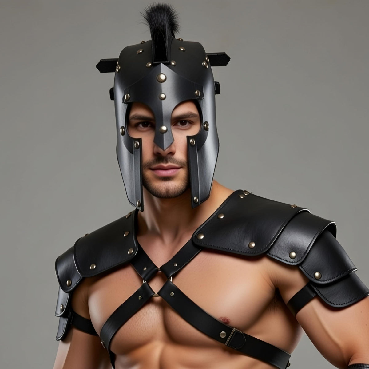 Handcrafted Shadow Gladiator Leather Armor Harness Set for Men LARP Cosplay Costume