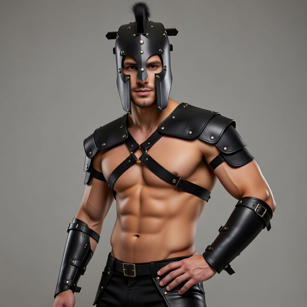 Handcrafted Shadow Gladiator Leather Armor Harness Set for Men LARP Cosplay Costume
