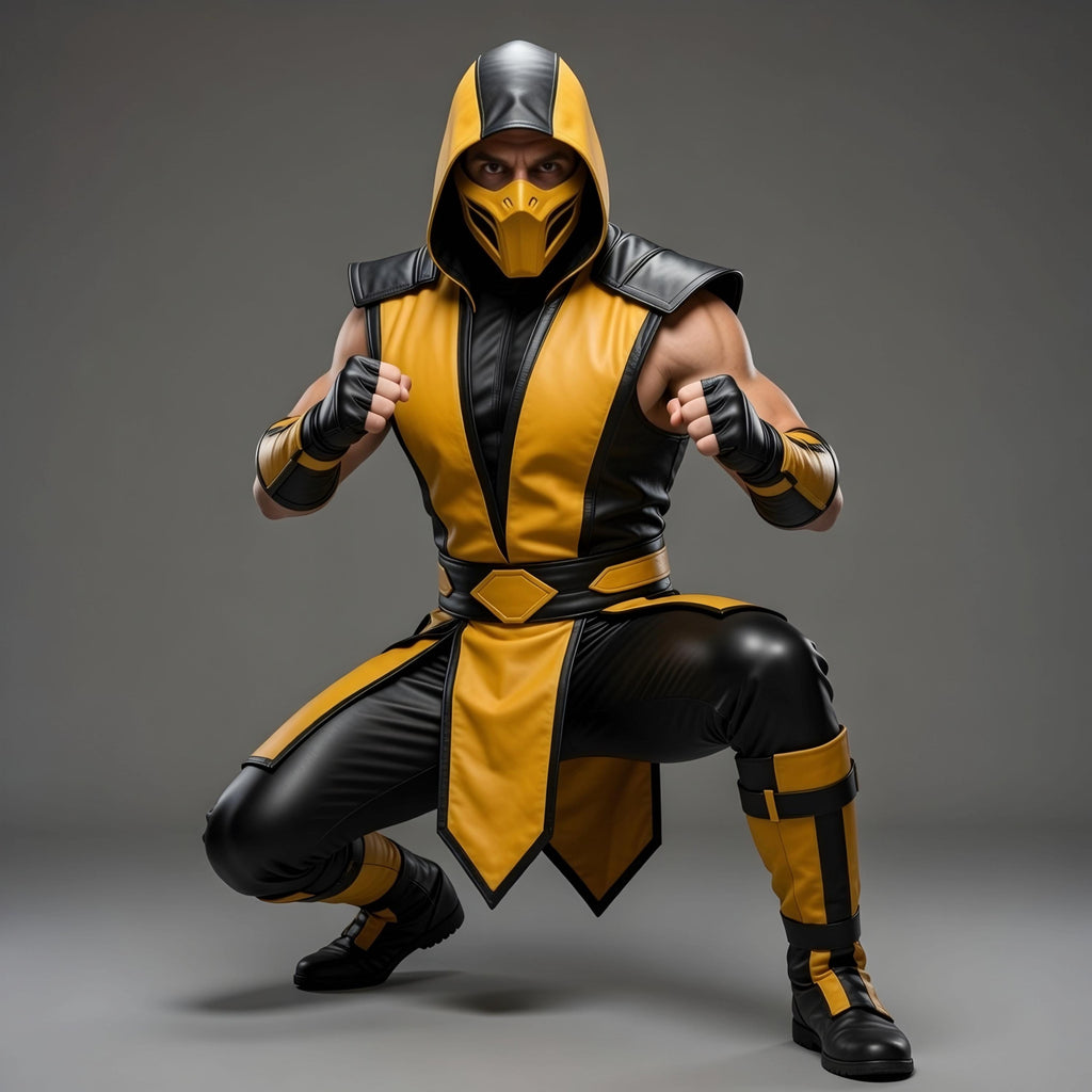Mortal Kombat Scorpion Leather Armor Cosplay Costume Ninja Hooded Warrior Outfit Halloween