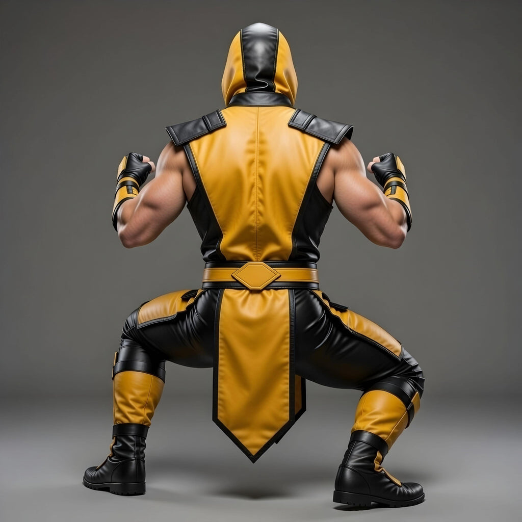 Mortal Kombat Scorpion Leather Armor Cosplay Costume Ninja Hooded Warrior Outfit Halloween