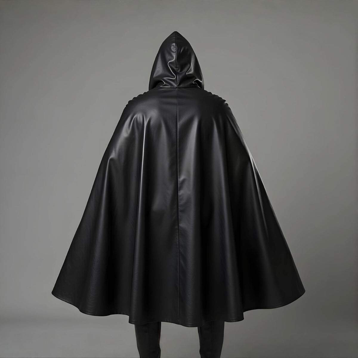 Men's Black Leather Hooded Cloak Cape Fantasy Assassin Cosplay Costume Laced Tunic Gothic Outfit