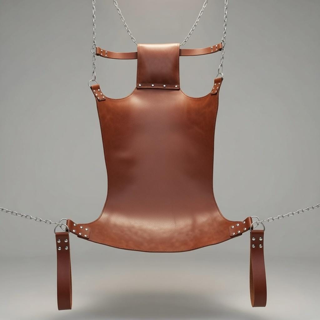 Tan Leather Suspension Swing Brown Sling for Couples Play Adult Furniture