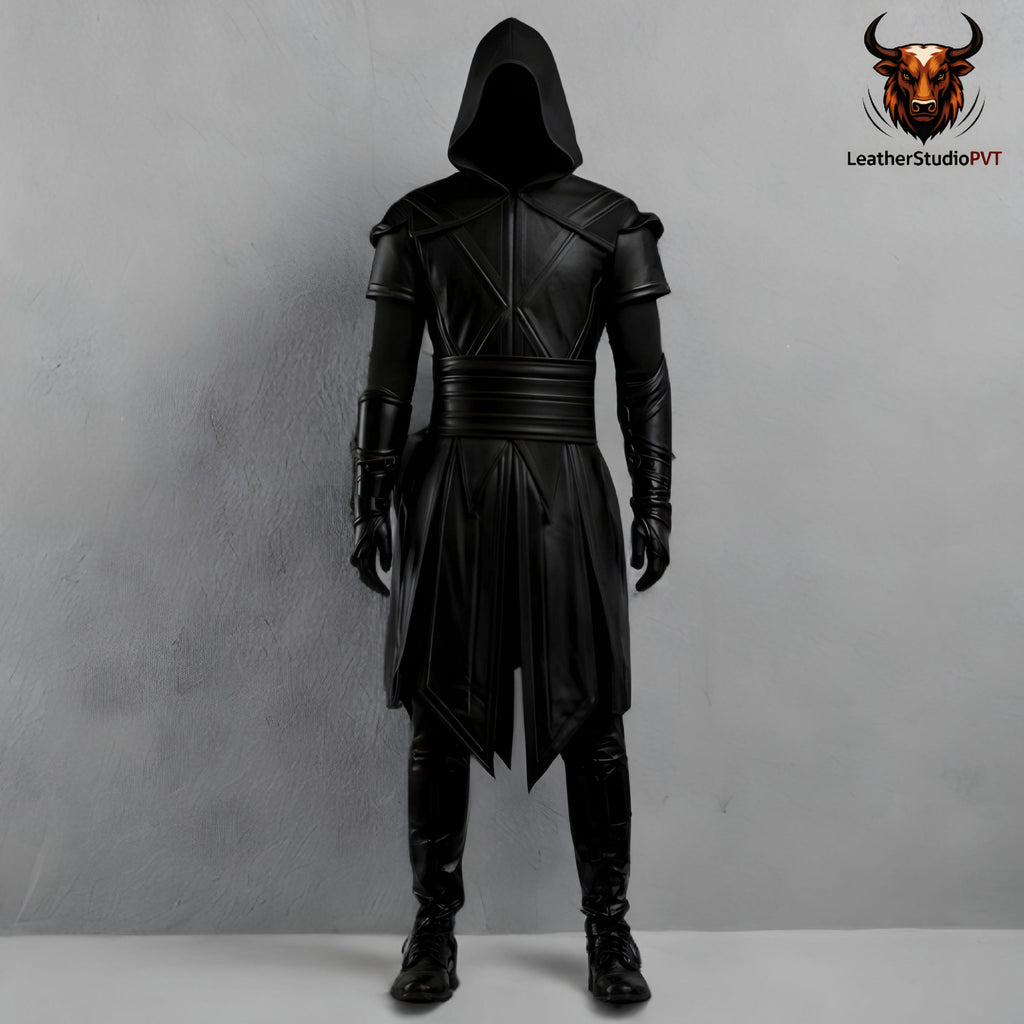 Handcrafted Dark Assassin Hooded Leather Armor Costume Medieval LARP Cosplay Warrior Outfit Custom Fit