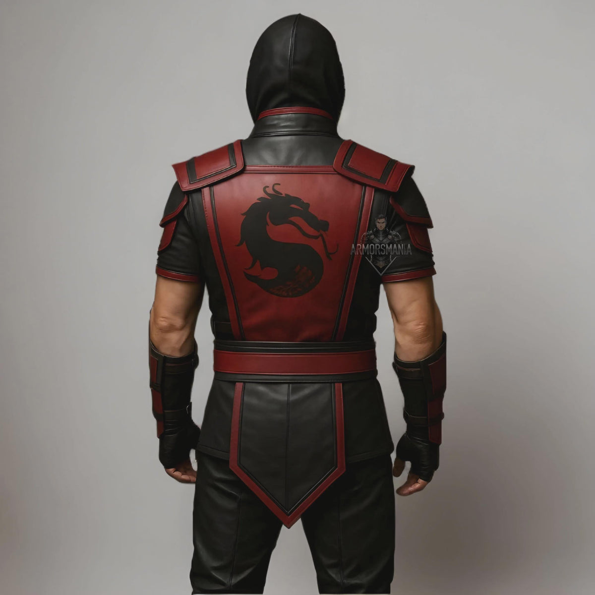 Handcrafted Crimson Dragon Ninja Leather Armor Hooded Masked Warrior Cosplay Costume LARP Outfit Gear