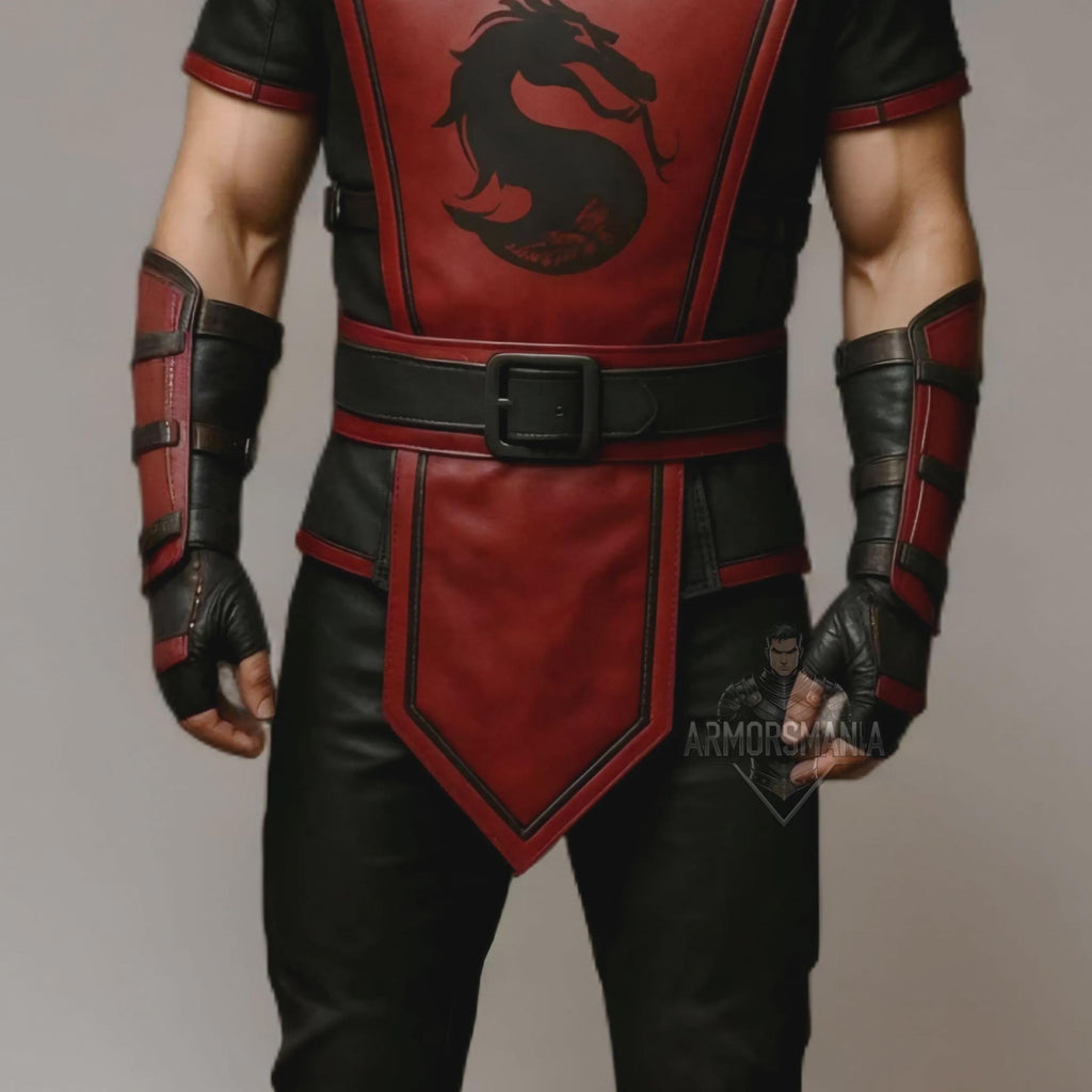 Handcrafted Crimson Dragon Ninja Leather Armor Hooded Masked Warrior Cosplay Costume LARP Outfit Gear