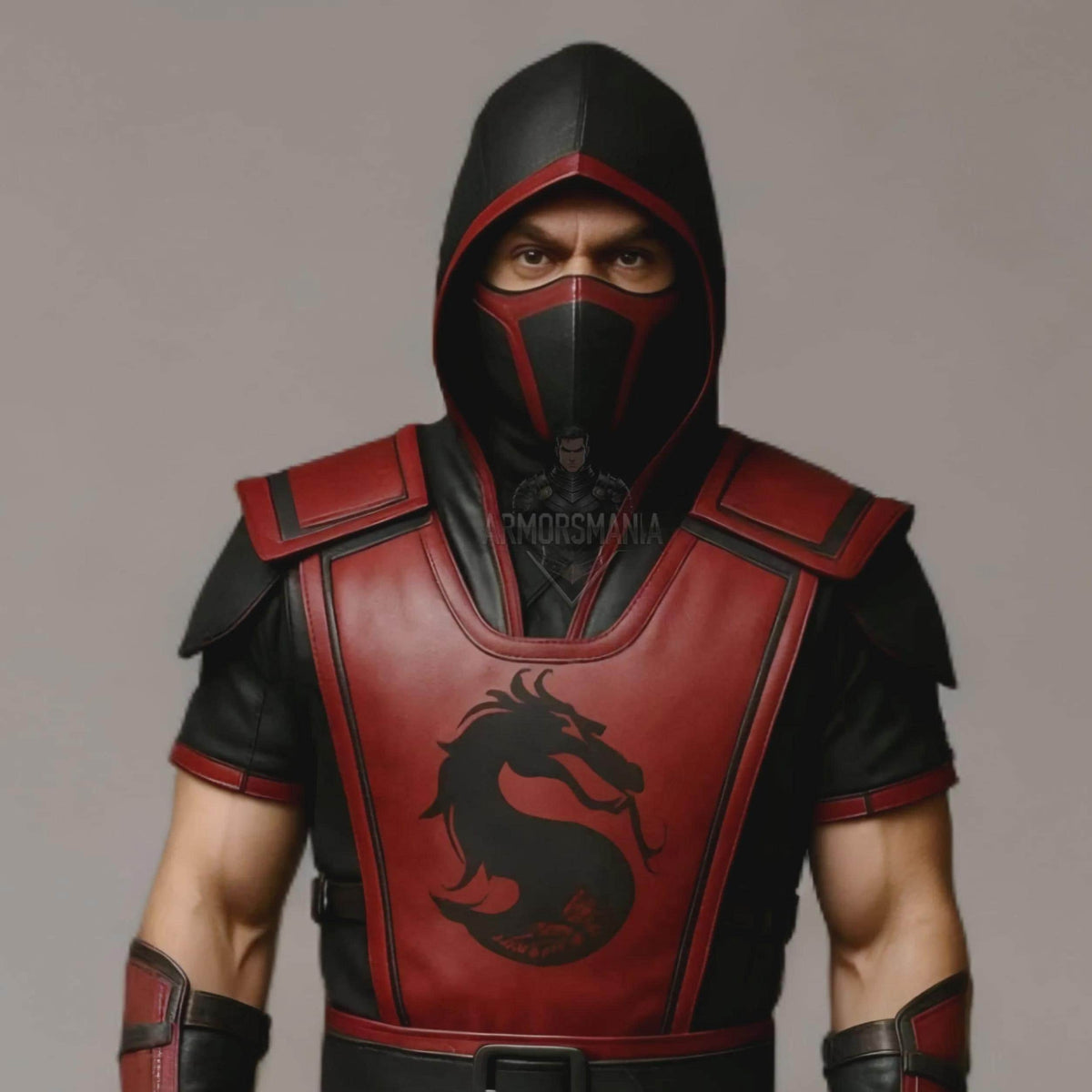Handcrafted Crimson Dragon Ninja Leather Armor Hooded Masked Warrior Cosplay Costume LARP Outfit Gear