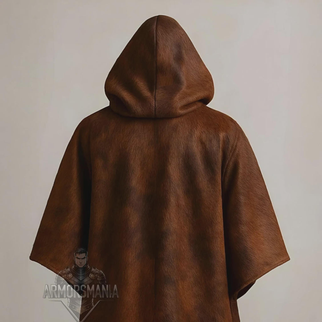 Handcrafted Western Cowhide Hooded Cloak Poncho Medieval Viking LARP Costume Festival Cosplay Cape Outfit