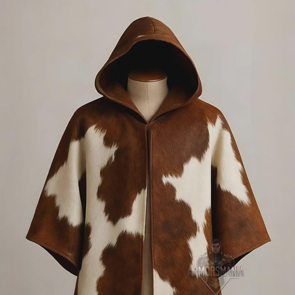Handcrafted Western Cowhide Hooded Cloak Poncho Medieval Viking LARP Costume Festival Cosplay Cape Outfit