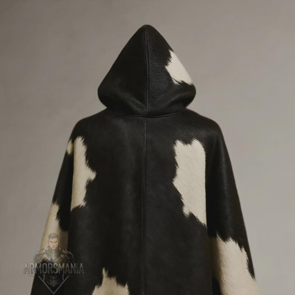 Handcrafted Cowhide Hooded Cloak Leather Cape Medieval Viking LARP Cosplay Mantle Custom Fit Unisex