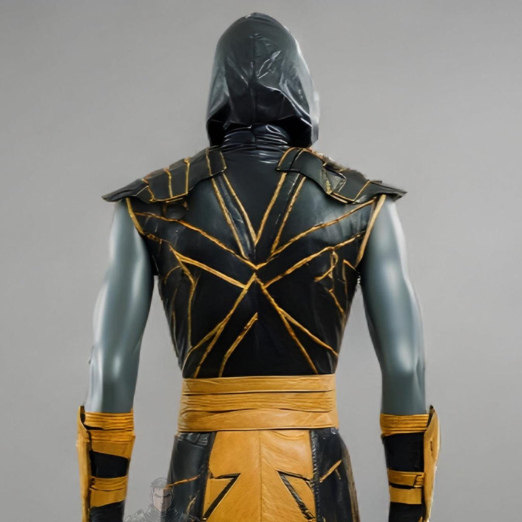 Handcrafted Scorpion Themed Yellow Black Ninja Cosplay Costume Hooded Leather Armor Set Outfit Custom