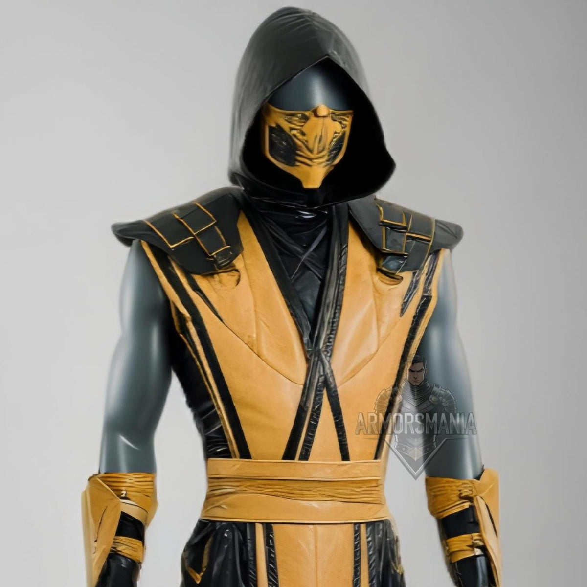 Handcrafted Scorpion Themed Yellow Black Ninja Cosplay Costume Hooded Leather Armor Set Outfit Custom