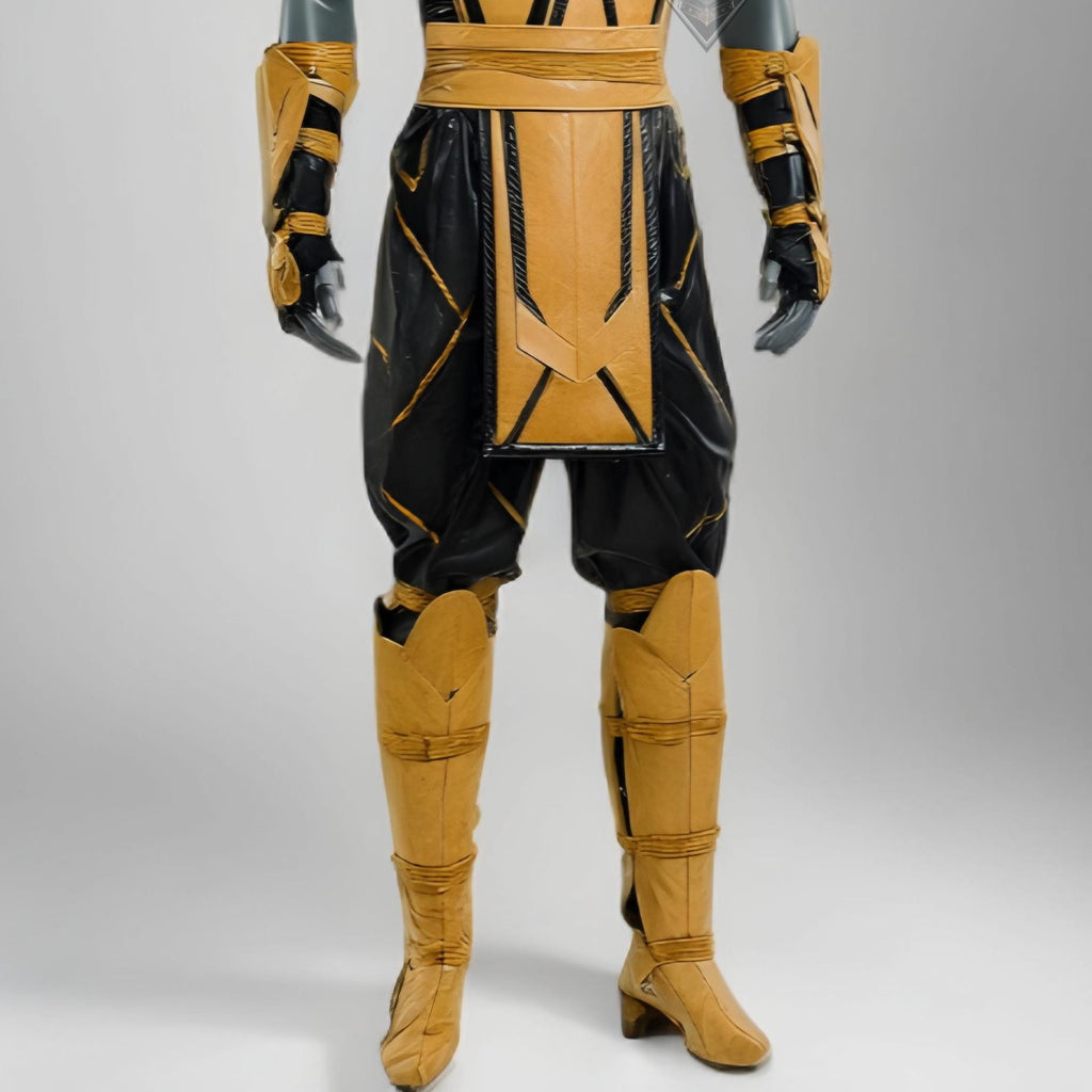 Handcrafted Scorpion Themed Yellow Black Ninja Cosplay Costume Hooded Leather Armor Set Outfit Custom