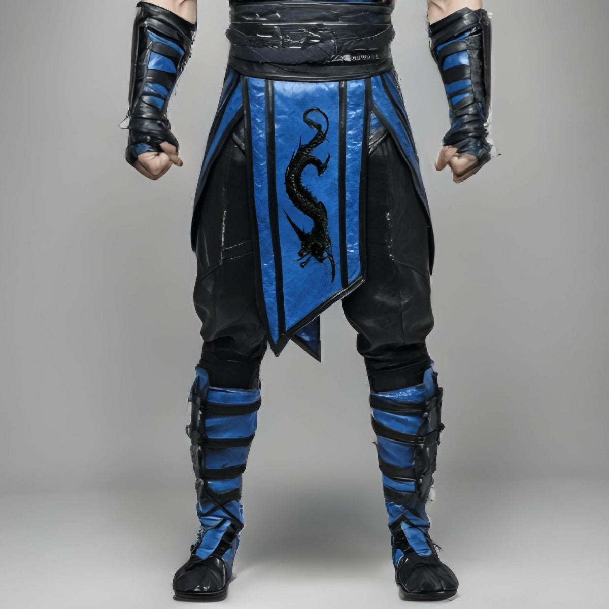 Handcrafted Frost Dragon Themed Blue Black Ninja Cosplay Costume Hooded Armor Outfit Custom Set