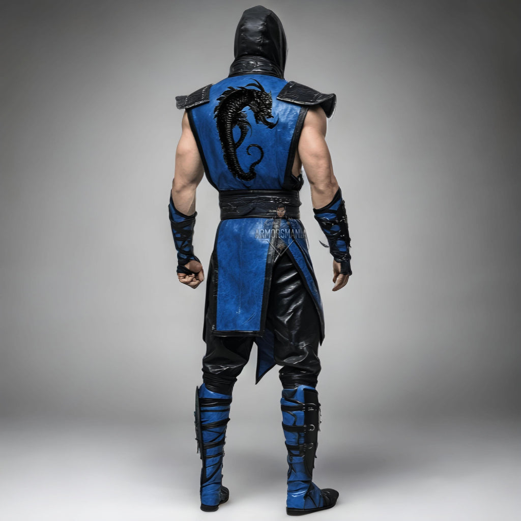 Handcrafted Frost Dragon Themed Blue Black Ninja Cosplay Costume Hooded Armor Outfit Custom Set