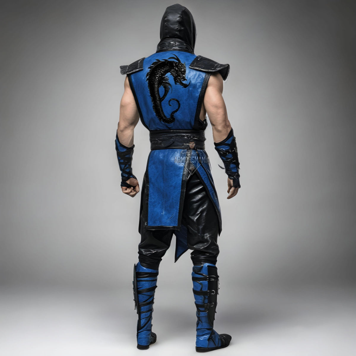 Handcrafted Frost Dragon Themed Blue Black Ninja Cosplay Costume Hooded Armor Outfit Custom Set