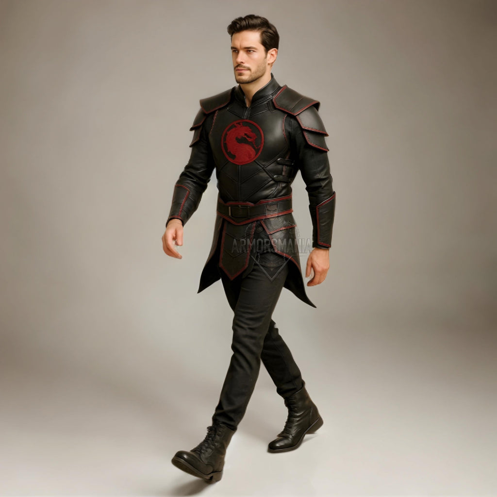 Handcrafted Dragon Emblem Dark Warrior Leather Armor Costume, Fantasy Combat Cosplay Outfit Men LARP