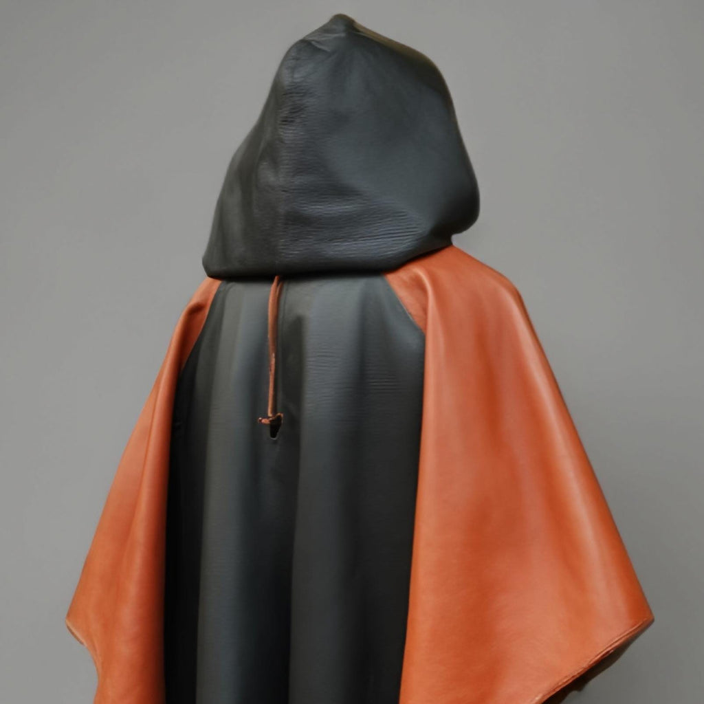 Handcrafted Shadow Cleric Hooded Leather Cloak Robe, Medieval Fantasy Monk LARP Cosplay Costume Outfit
