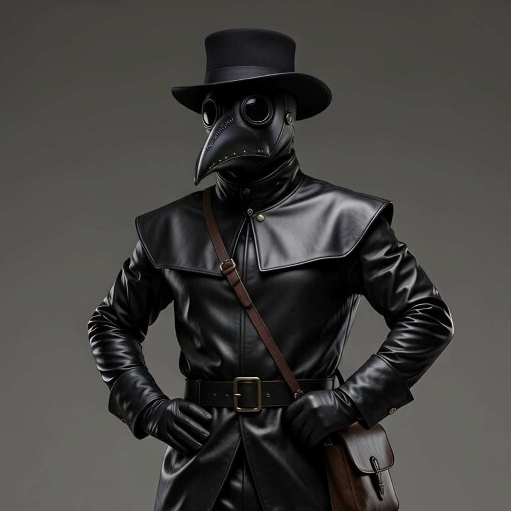 Handmade Doctor Plague Genuine Black Leather Trench Coat Cosplay Costume with Pant