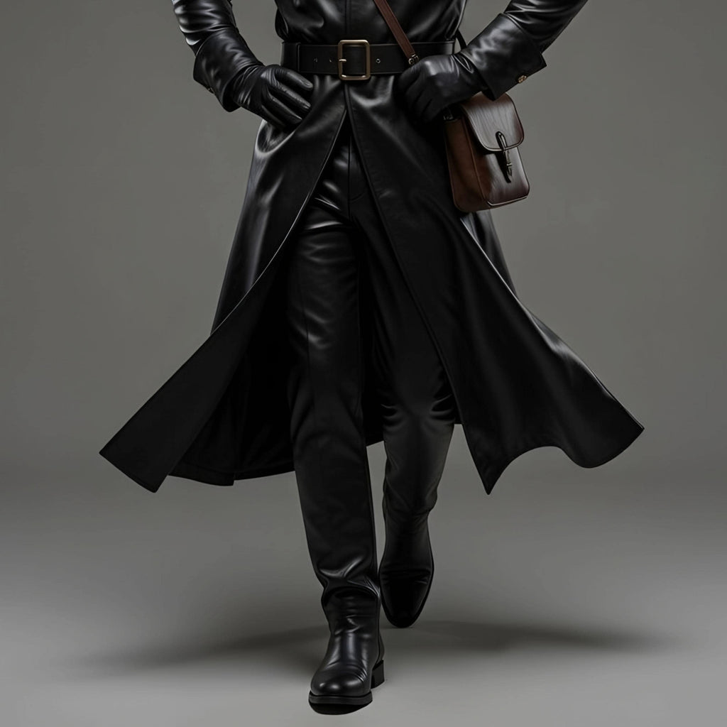 Handmade Doctor Plague Genuine Black Leather Trench Coat Cosplay Costume with Pant