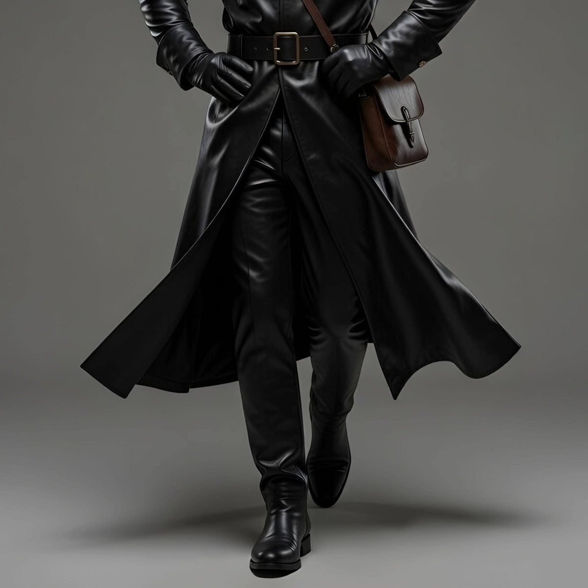 Handmade Doctor Plague Genuine Black Leather Trench Coat Cosplay Costume with Pant