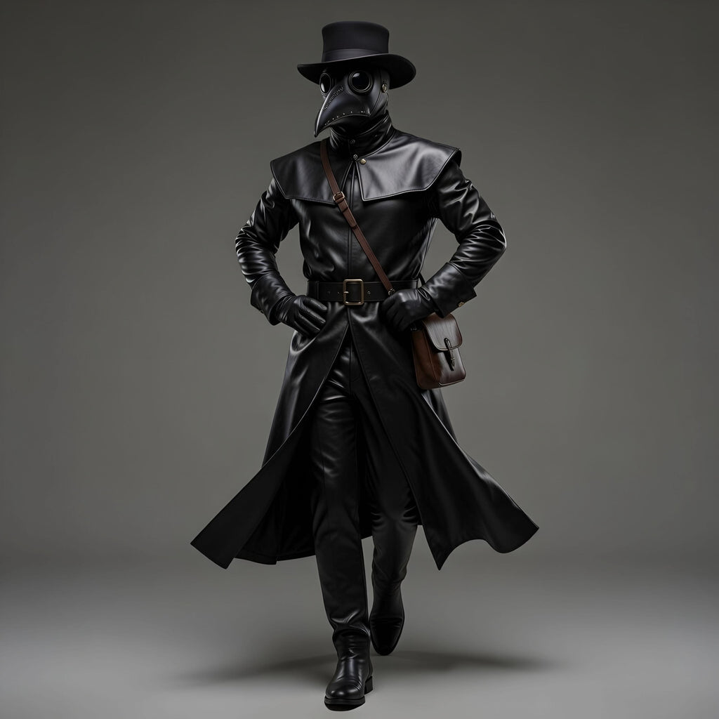 Handmade Doctor Plague Genuine Black Leather Trench Coat Cosplay Costume with Pant