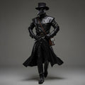 Handmade Doctor Plague Genuine Black Leather Trench Coat Cosplay Costume with Pant