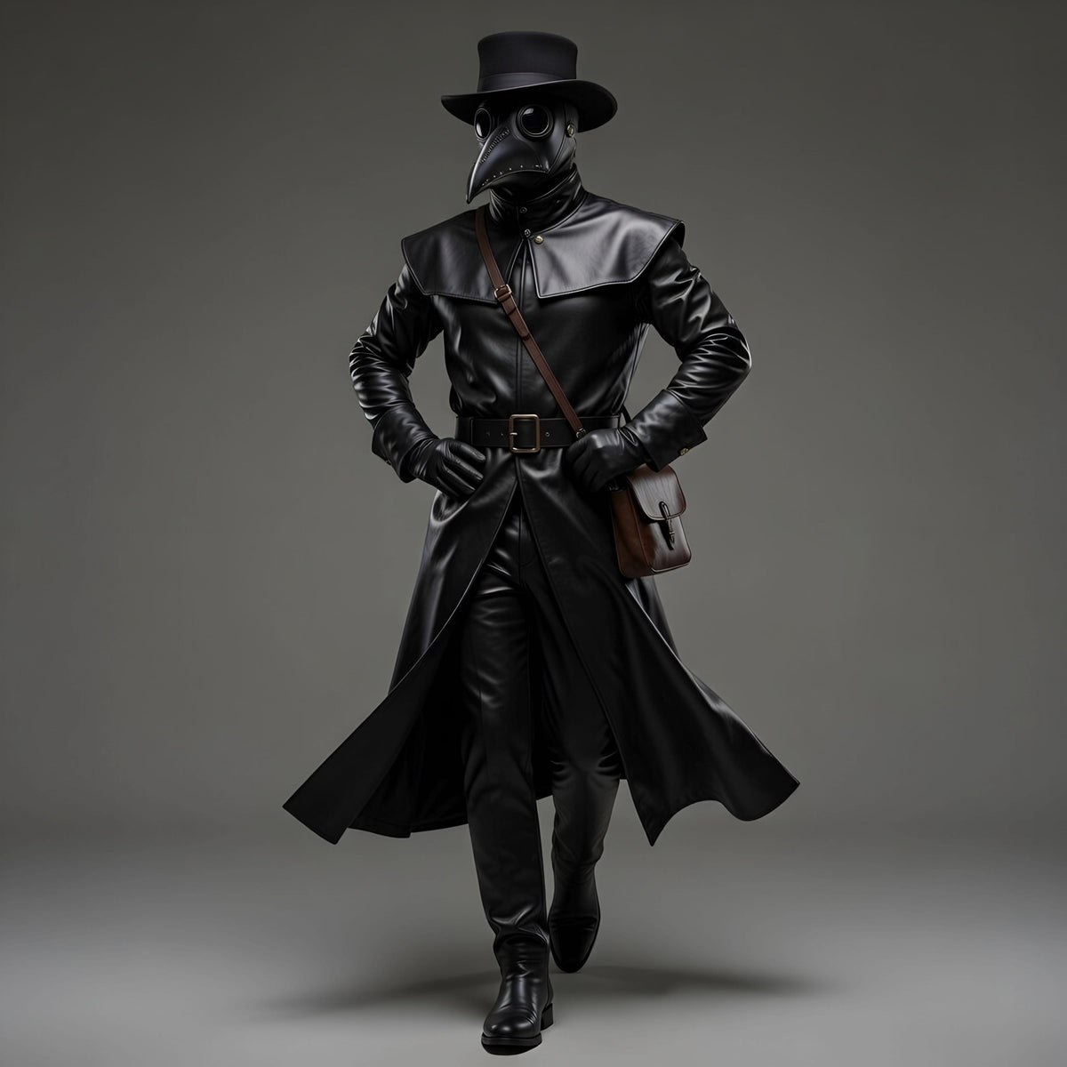 Handmade Doctor Plague Genuine Black Leather Trench Coat Cosplay Costume with Pant