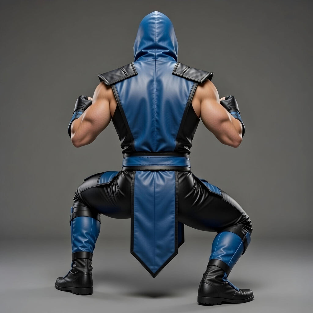 Handmade Sub Zero Mortal Kombat Men's Blue Black Leather Cosplay Hooded Ninja Costume Outfit