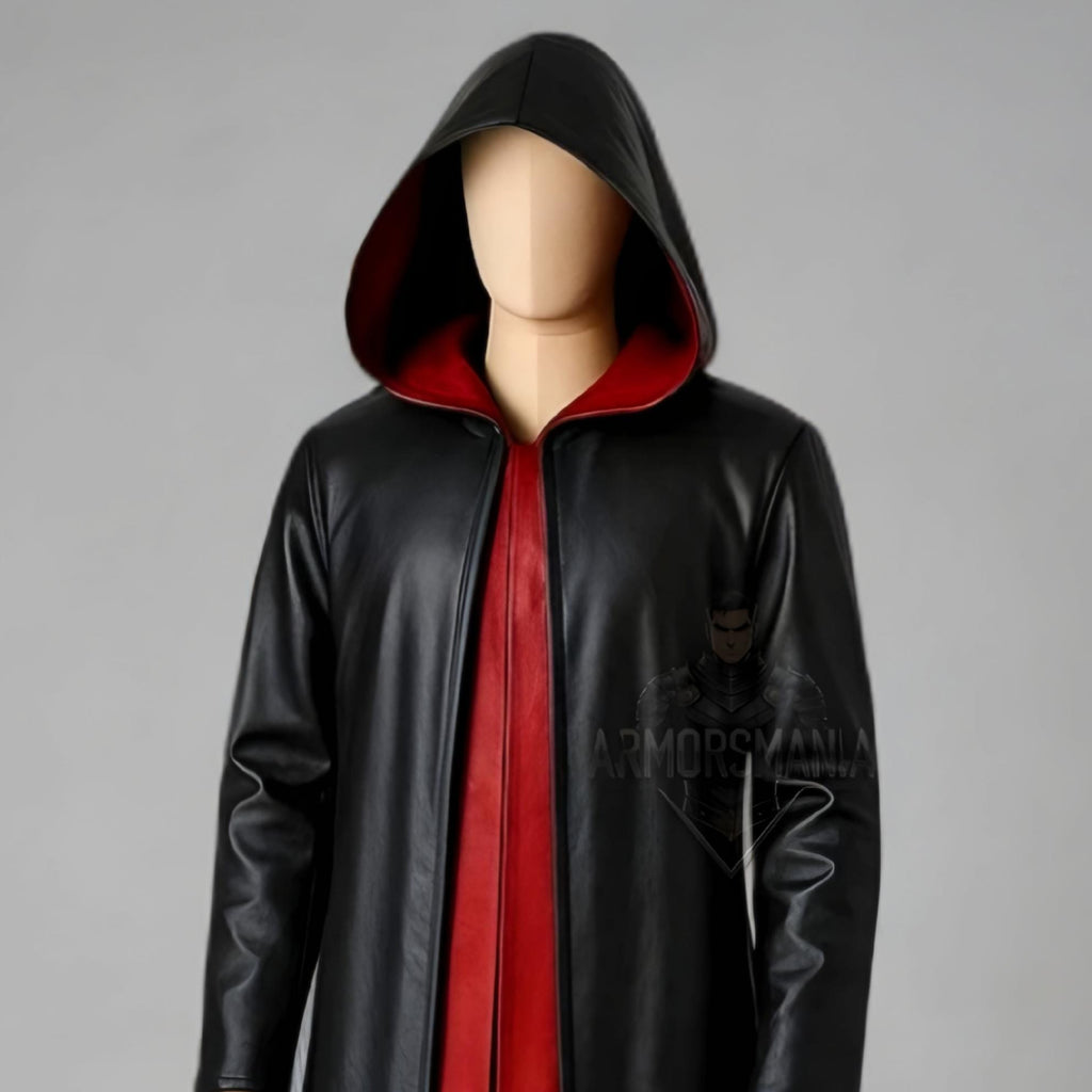 Handcrafted Vampire Gothic Hooded Leather Cloak, Medieval Cosplay Costume, Halloween Fantasy Robe Unisex Custom