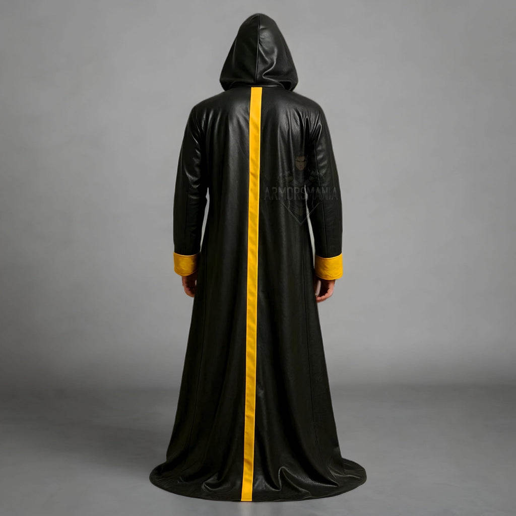 Handcrafted Arcane Mage Hooded Leather Cloak, Fantasy Wizard Cosplay Robe, Medieval Halloween Costume Unisex