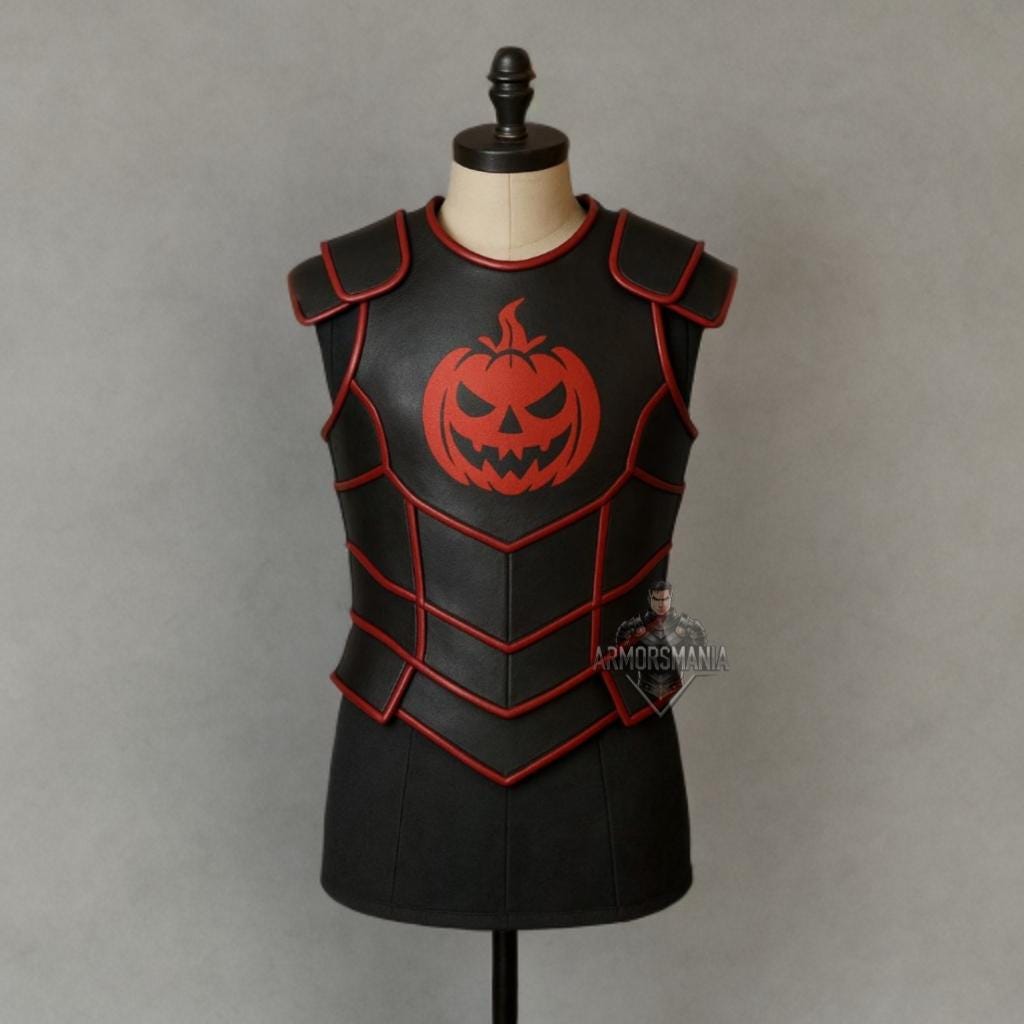 Handcrafted Pumpkin Halloween Leather Armor Vest, Horror Cosplay Costume, Medieval Fantasy Warrior Gear Outfit