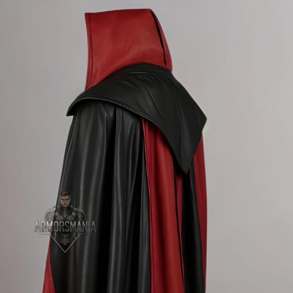 Handcrafted Dark Empire Hooded Leather Cloak, Sith Inspired Cosplay Costume, Fantasy Warrior Cape Unisex