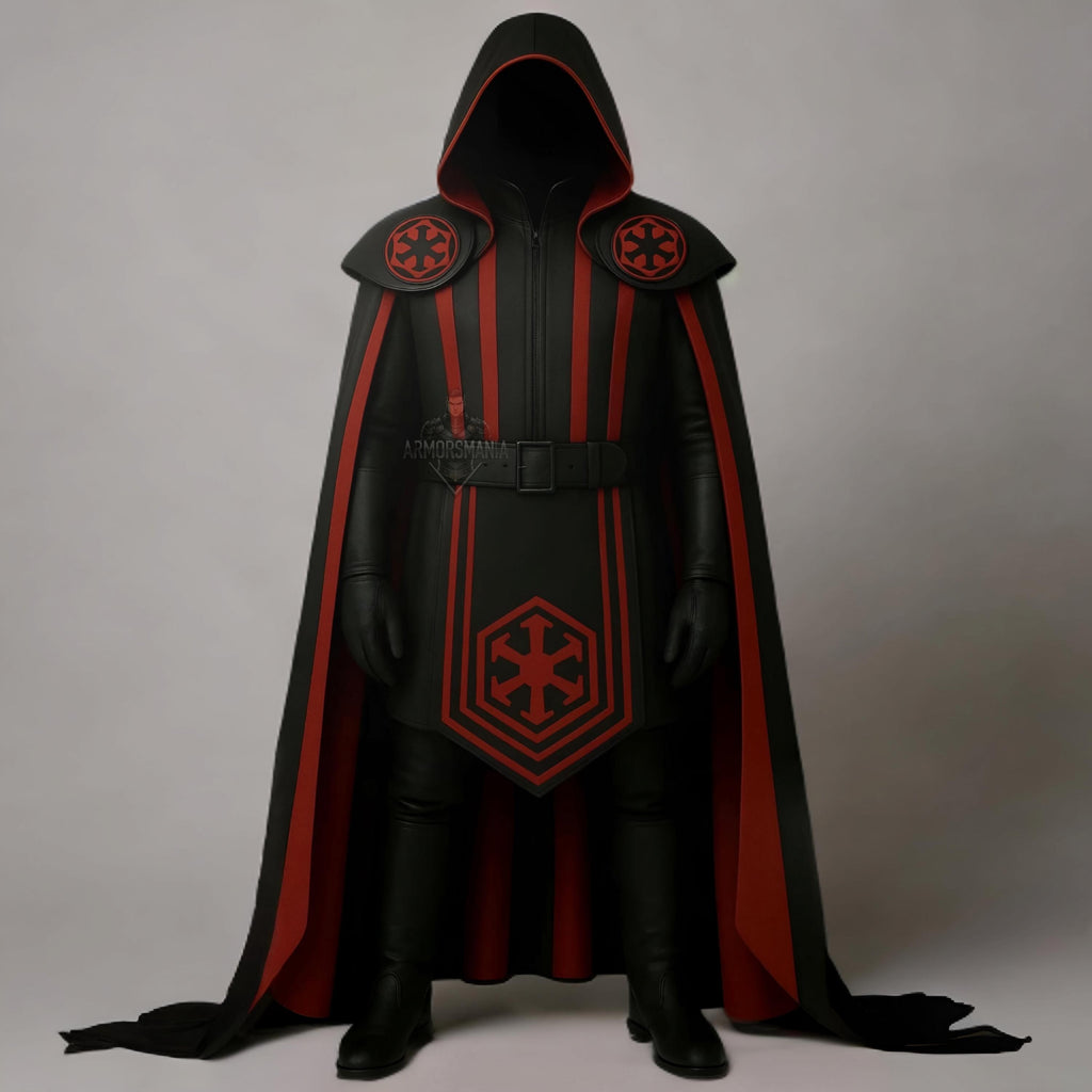 Handcrafted Dark Empire Hooded Leather Cloak, Sith Inspired Cosplay Costume, Fantasy Warrior Cape Unisex