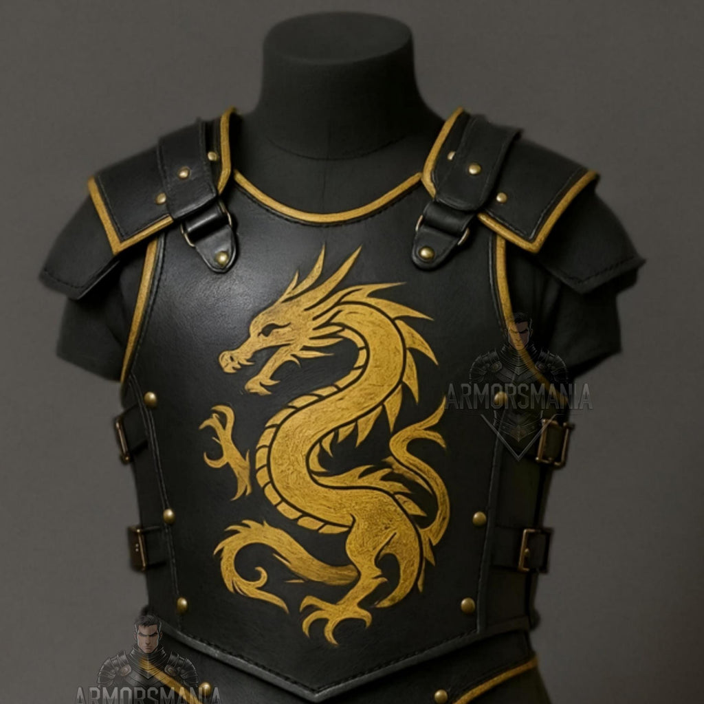 Handcrafted Golden Dragon Leather Armor, Medieval Fantasy Warrior Cuirass, Knight Cosplay Costume Unisex Outfit