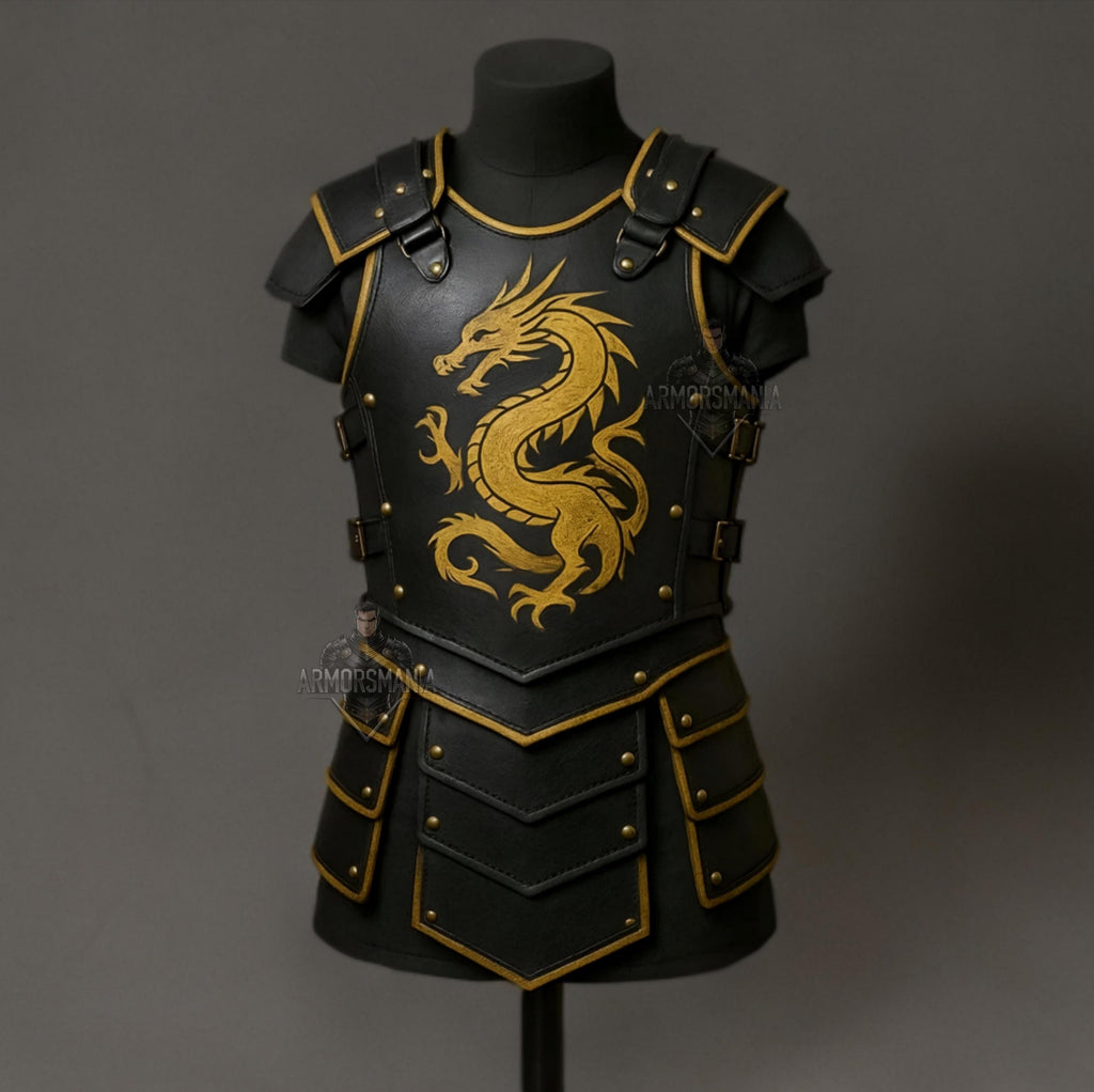 Handcrafted Golden Dragon Leather Armor, Medieval Fantasy Warrior Cuirass, Knight Cosplay Costume Unisex Outfit