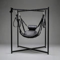 Handmade Leather Suspension Swing with Stand Black Sling for Couples Play Furniture
