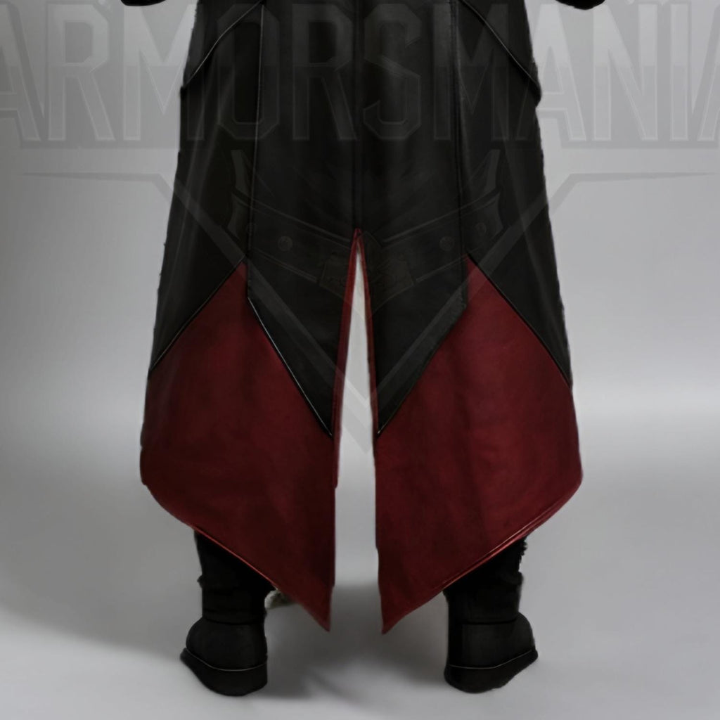 Handcrafted Crimson Reaper Black Red Leather Gothic Armor Coat Cosplay Costume LARP Outfit Set