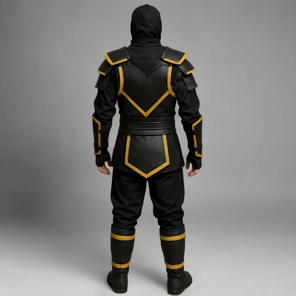 Handcrafted Shadow Gold Ninja Black Leather Armor Costume Cosplay LARP Warrior Outfit Set Uniform