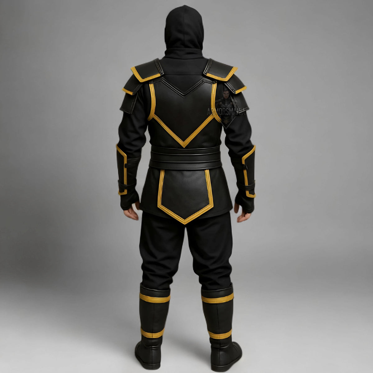 Handcrafted Shadow Gold Ninja Black Leather Armor Costume Cosplay LARP Warrior Outfit Set Uniform