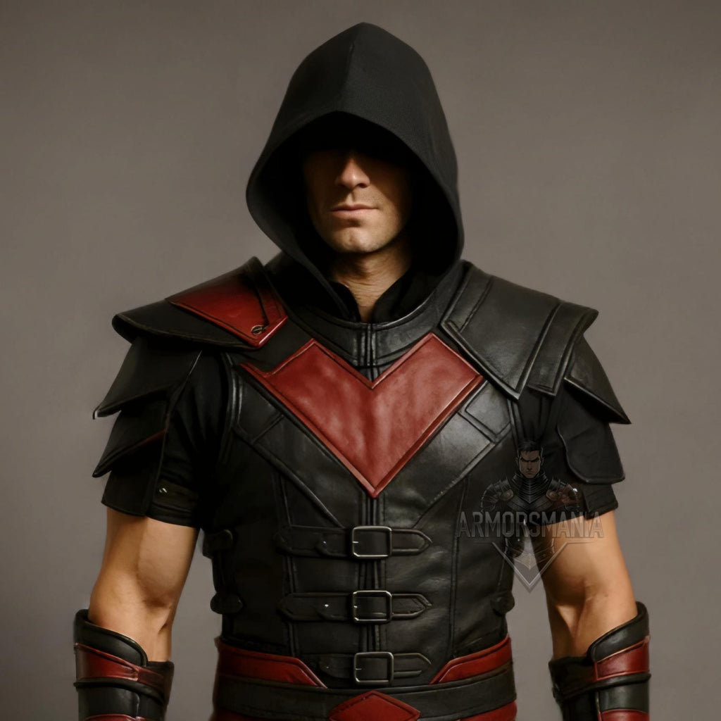 Handcrafted Crimson Shadow Assassin Black Red Leather Armor Cosplay LARP Warrior Costume Outfit Set